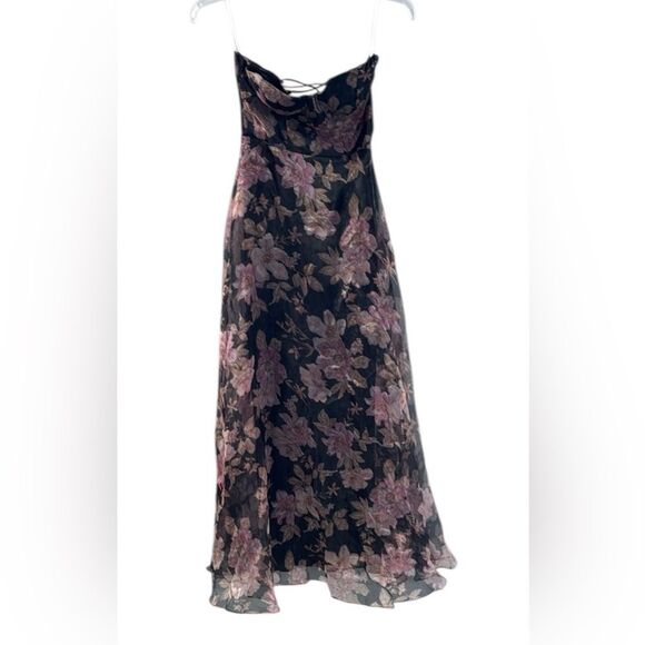 Lulu's Tan and Pink Spaghetti Strapless Sundress for Wedding Guest - Picture 1 of 9
